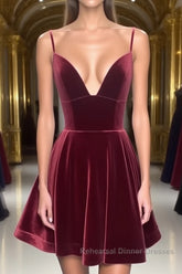 A Line V Neck Short Burgundy Semi Formal Prom Dresses, Short Wine Red Formal Homecoming Dresses